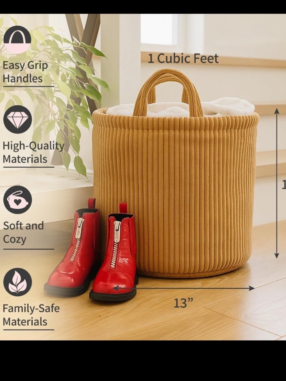 NWT Woven Ribbed Storage Basket - Tan - Picture 3 of 4